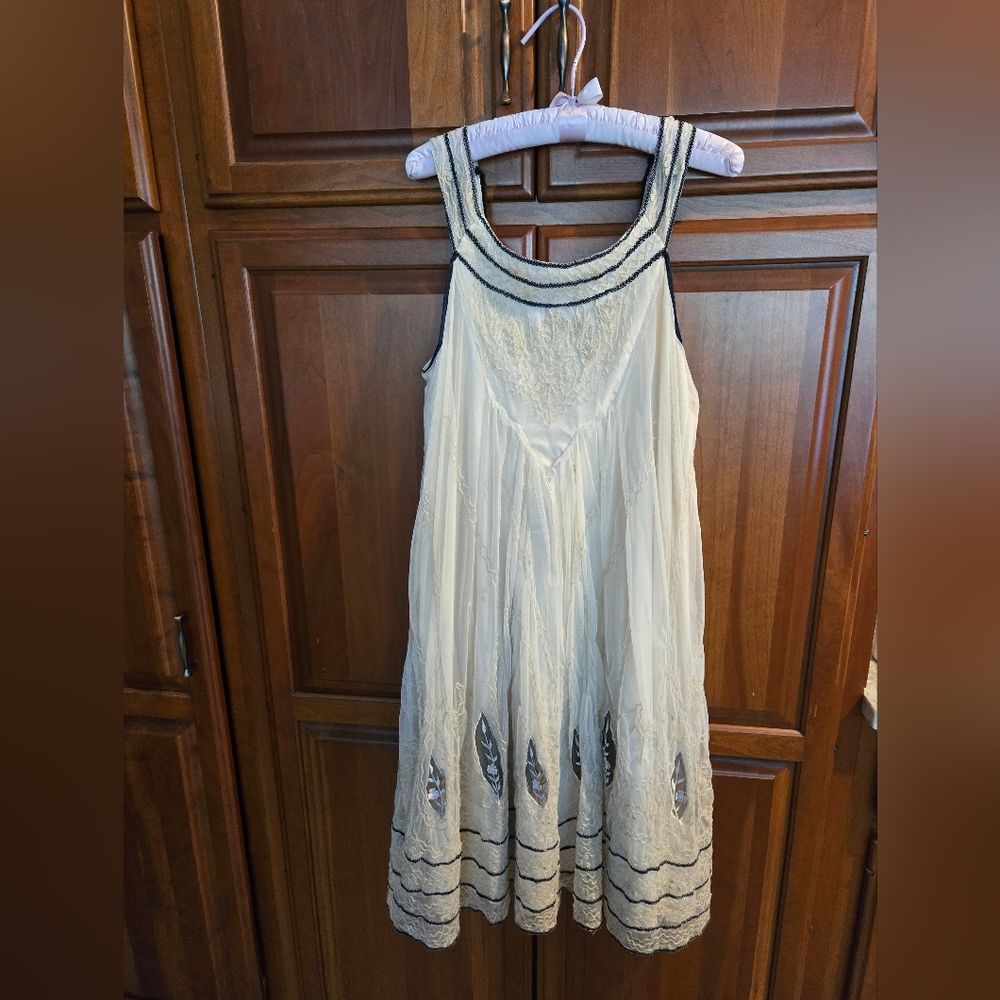 Sundance Cream and Black Embroidered Midi Dress
